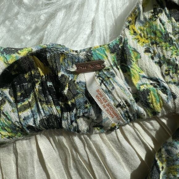 FREE PEOPLE WASHED ASHORE FLORAL PRINT DRESS IVORY GREEN SIZE MEDIUM - Picture 7 of 8